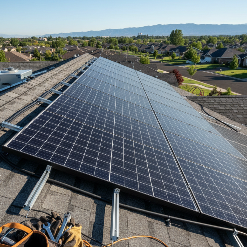 Residential rooftop solar panel installation